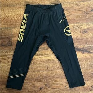 Virus 3/4” Athletic Compression Pants: Black with Gold Detailing - Size: S